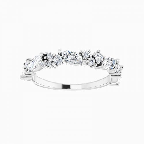 Marquise and Round  Diamond Band Ring, 14k Gold